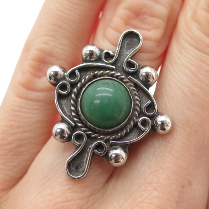 925 Sterling Silver Vintage Mexico Aventurine Modernist Oxidized Ring Size 5