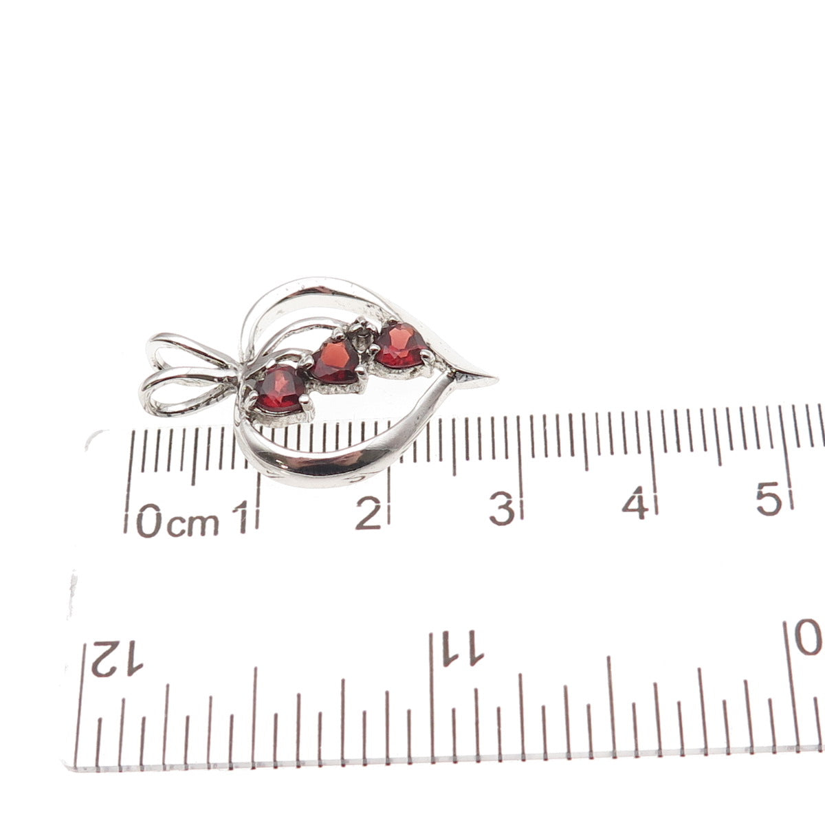 925 Sterling Silver Real Red Garnet Heart Charm Pendant