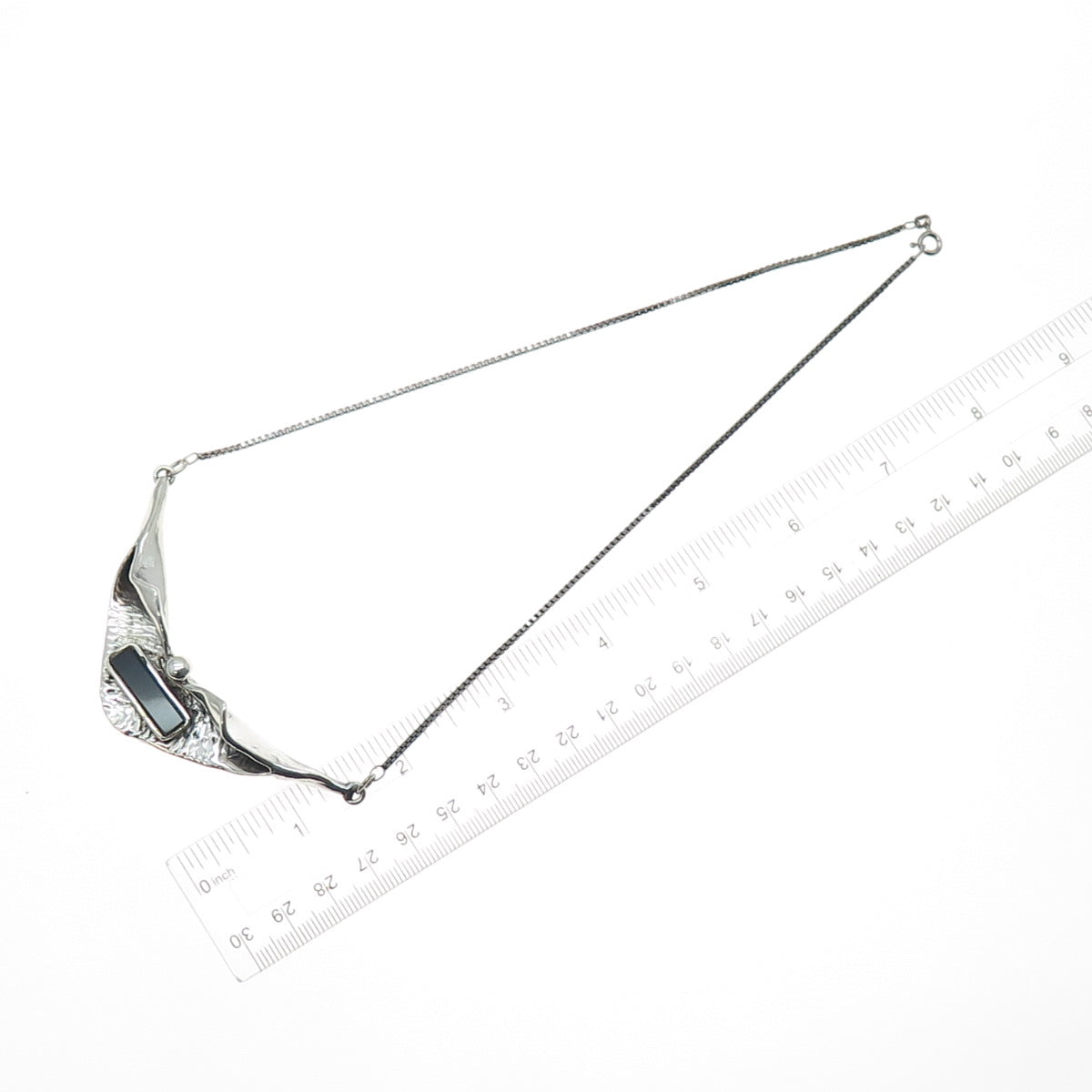925 Sterling Silver Vintage Real Black Onyx Modernist Box Chain Necklace 18"