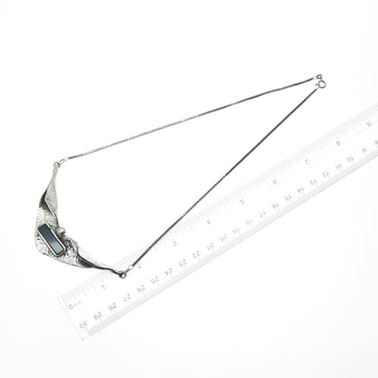 925 Sterling Silver Vintage Real Black Onyx Modernist Box Chain Necklace 18"