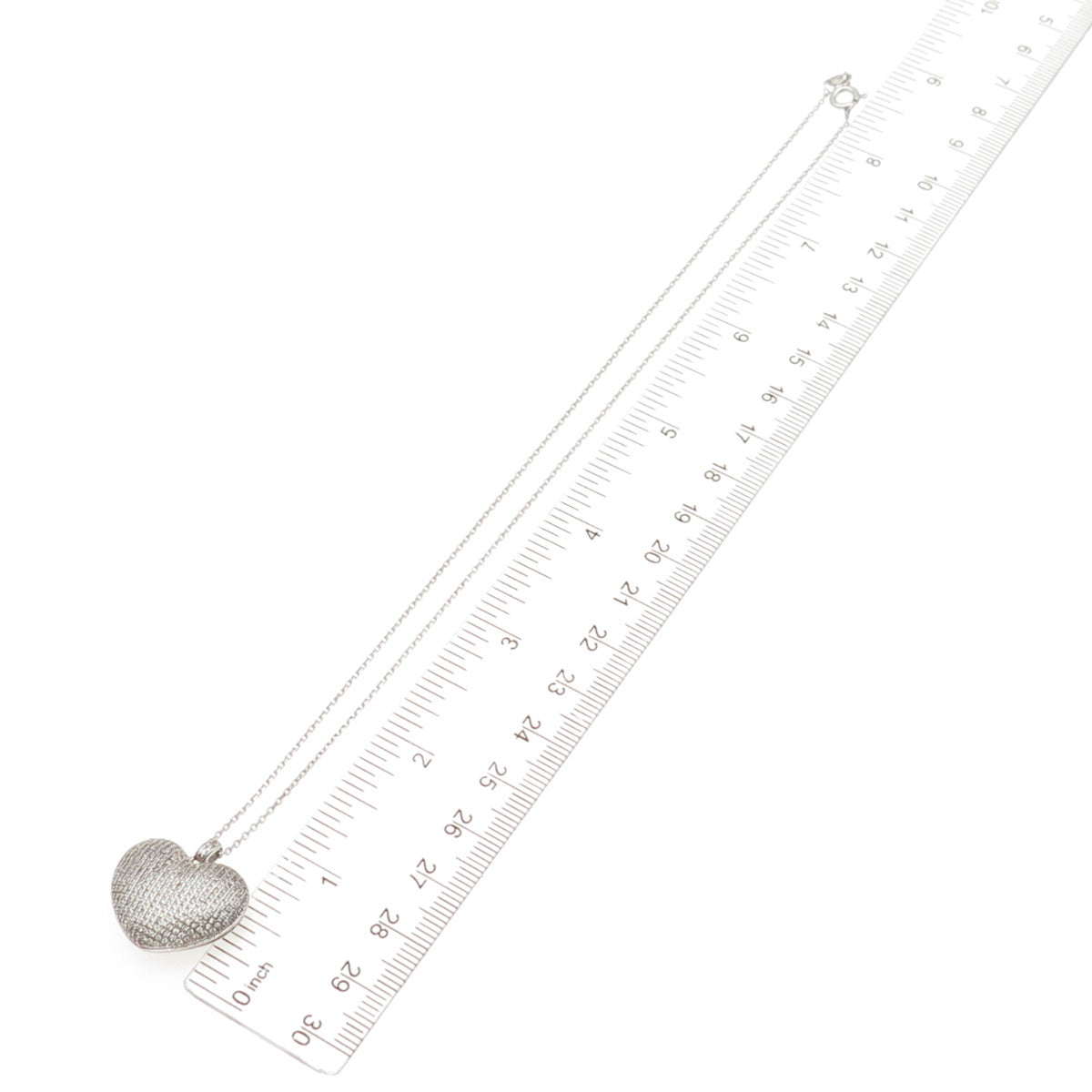 925 Sterling Silver Italy Round-Cut C Z Puffy Heart Cable Chain Necklace 16"