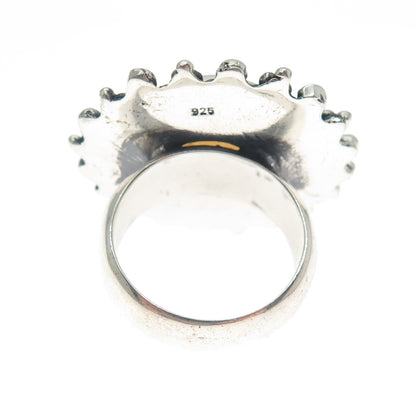 925 Sterling Silver Vintage Real Opalite Roped Beaded Sun Oxidized Ring Size 8.5