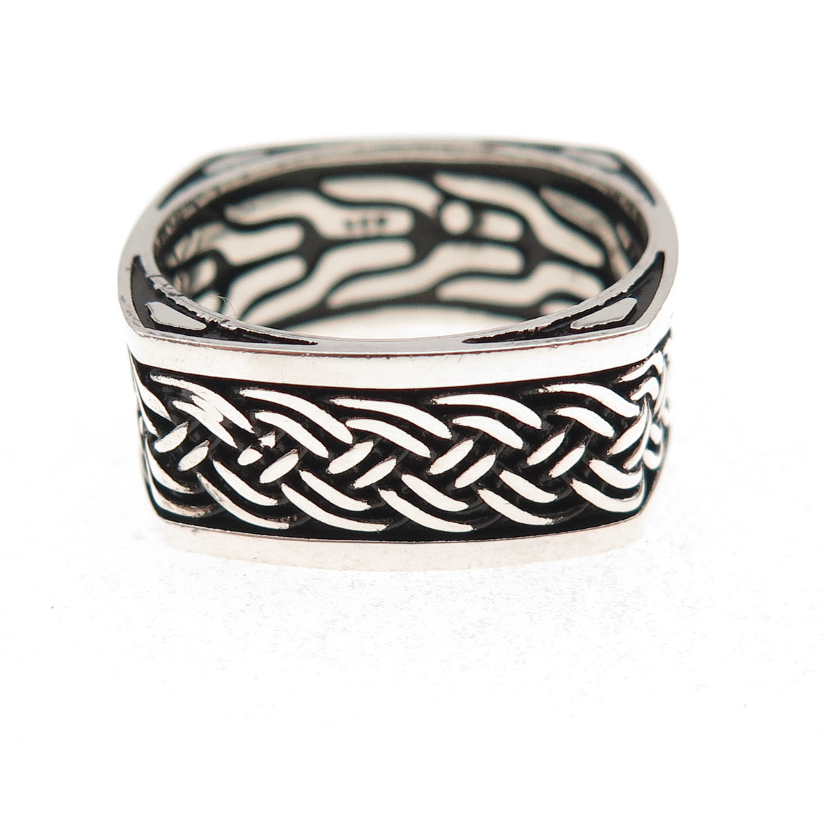 925 Sterling Silver Vintage Braided Oxidized Square Band Ring Size 10.5