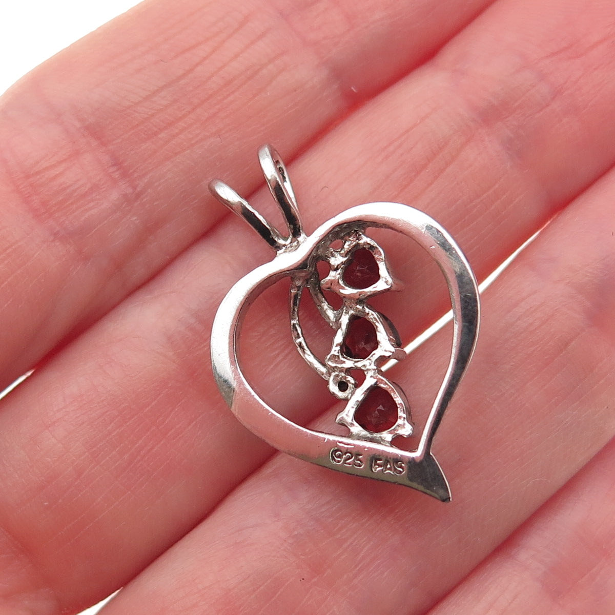 925 Sterling Silver Real Red Garnet Heart Charm Pendant
