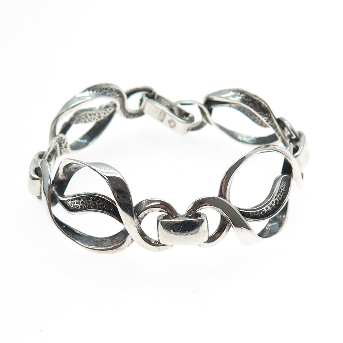 Industria Argentina Sterling Silver Vintage Modernist Oxidized Bracelet 6.75"