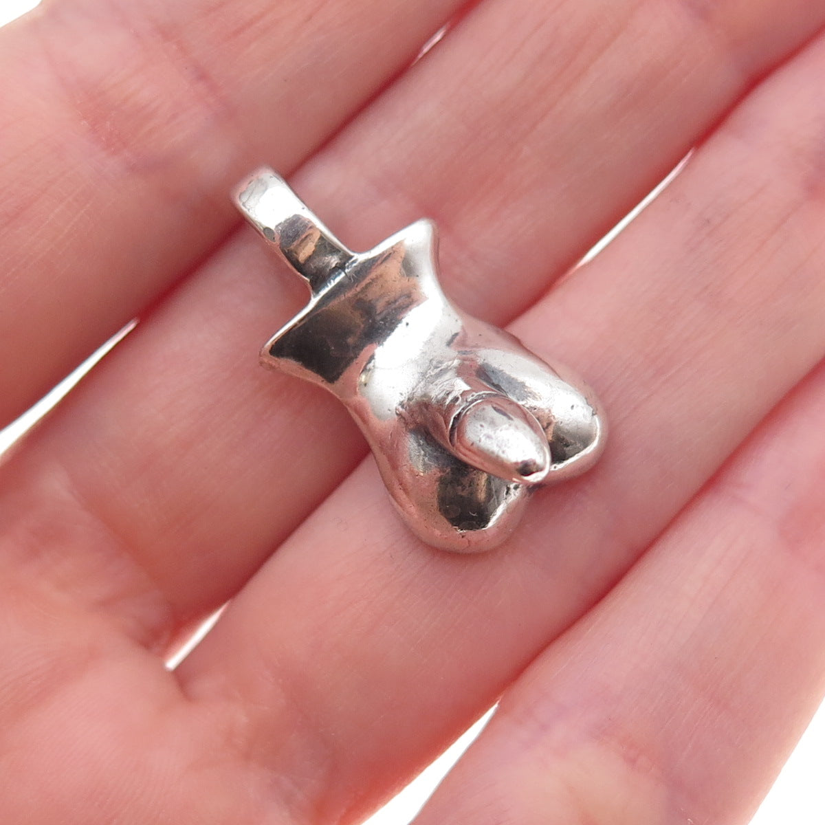 925 Sterling Silver Vintage Penis Oxidized 3D Charm Pendant