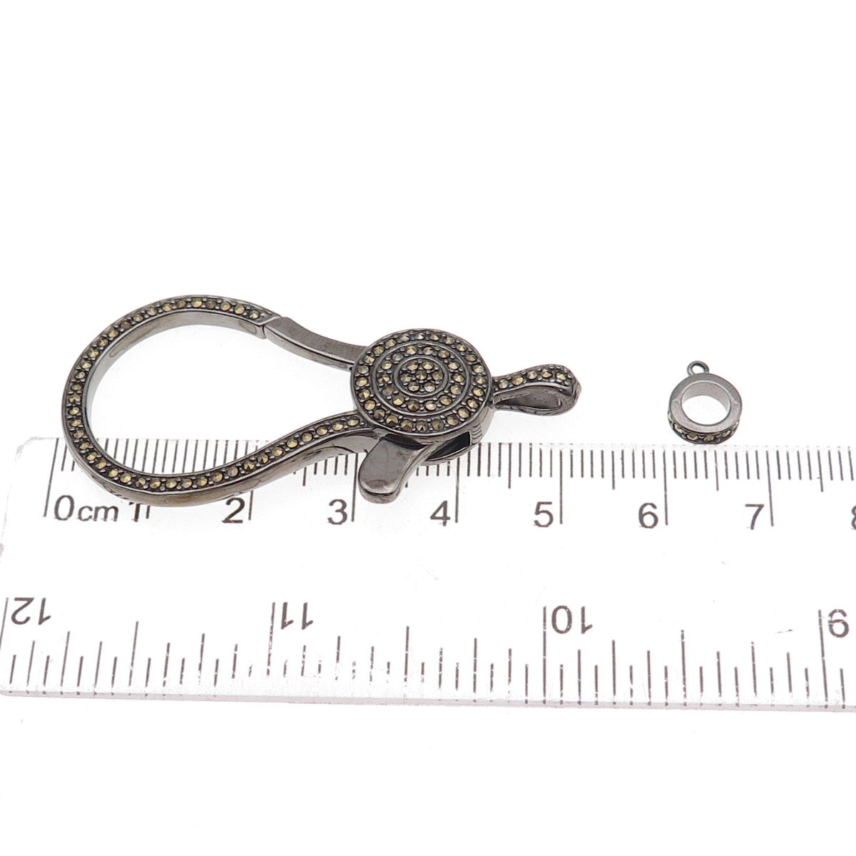 Luv Tia 925 Sterling Silver Black Rhodium Real Marcasite Carabiner Lobster Clasp