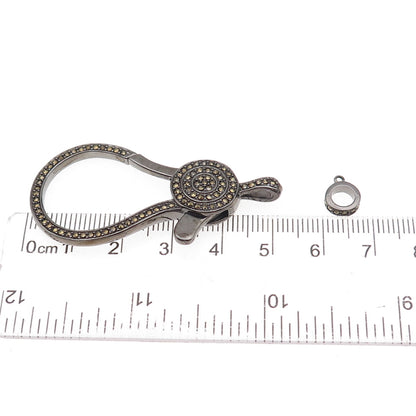 Luv Tia 925 Sterling Silver Black Rhodium Real Marcasite Carabiner Lobster Clasp