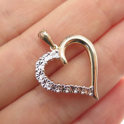 JH YOUNG 925 Sterling Silver 2-Tone Real Diamond Accent Heart Charm Pendant