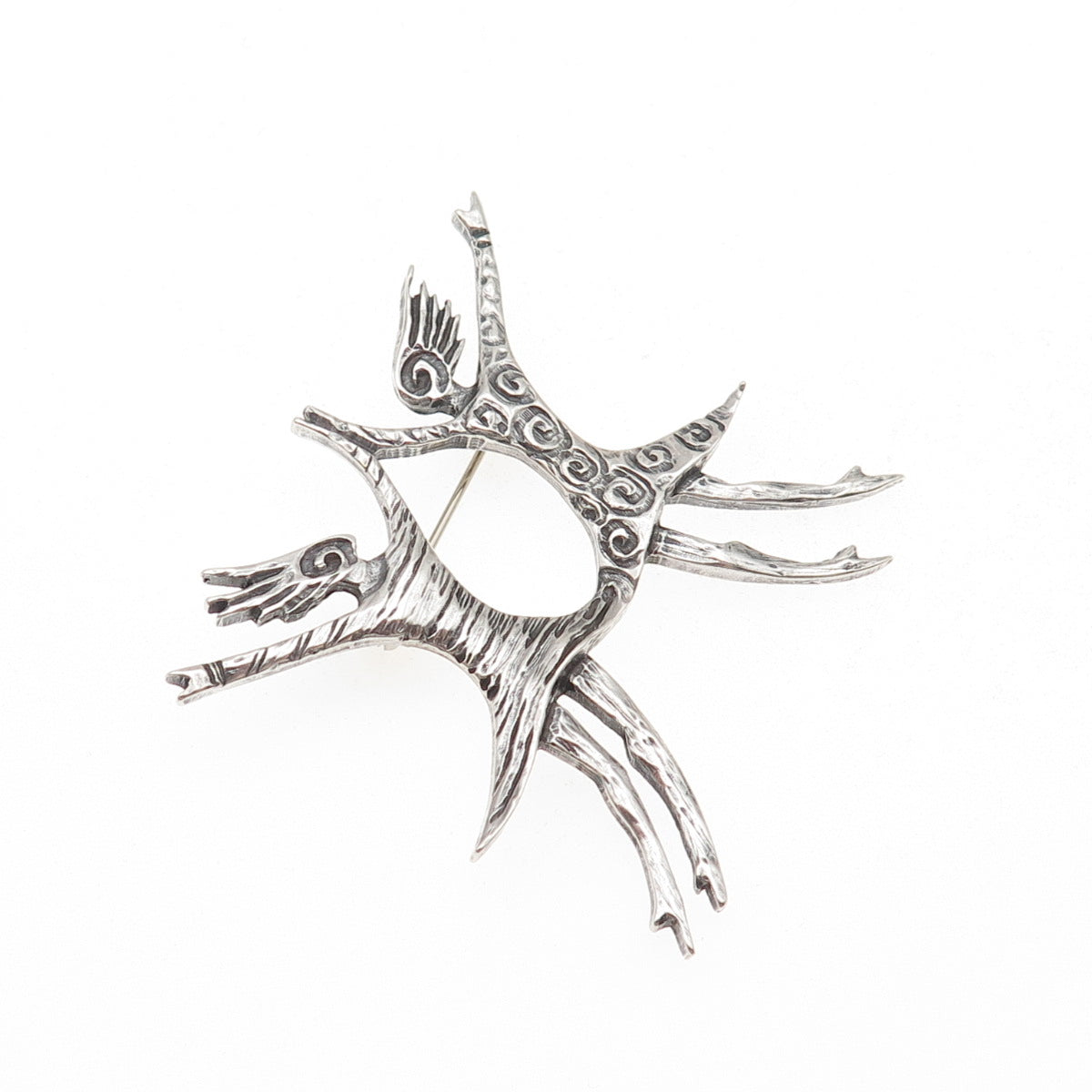 925 Sterling Silver Vintage Modernist Dancing Couple Oxidized Pin Brooch