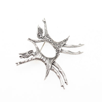 925 Sterling Silver Vintage Modernist Dancing Couple Oxidized Pin Brooch