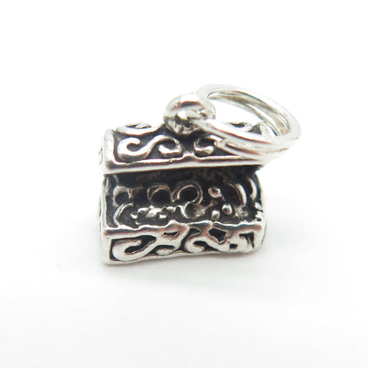 SUNWEST 925 Sterling Silver Vintage Treasure Chest Minimalist Charm Pendant