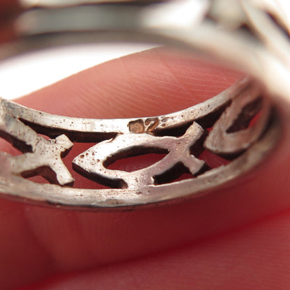 925 Sterling Silver Vintage Ichthys Oxidized Band Ring Size 8