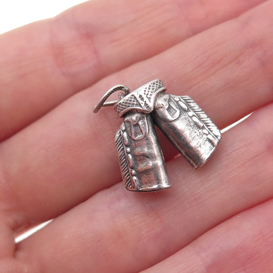 925 Sterling Silver Antique Art Deco Cowboy Chaps Oxidized Charm Pendant