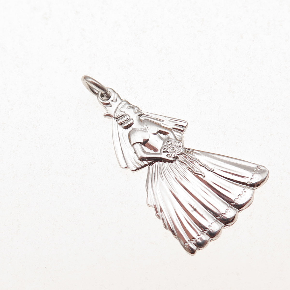 925 Sterling Silver Vintage Bride Oxidized Charm Pendant