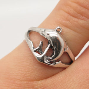 925 Sterling Silver Vintage Friendly Dolphin Ring Size 5