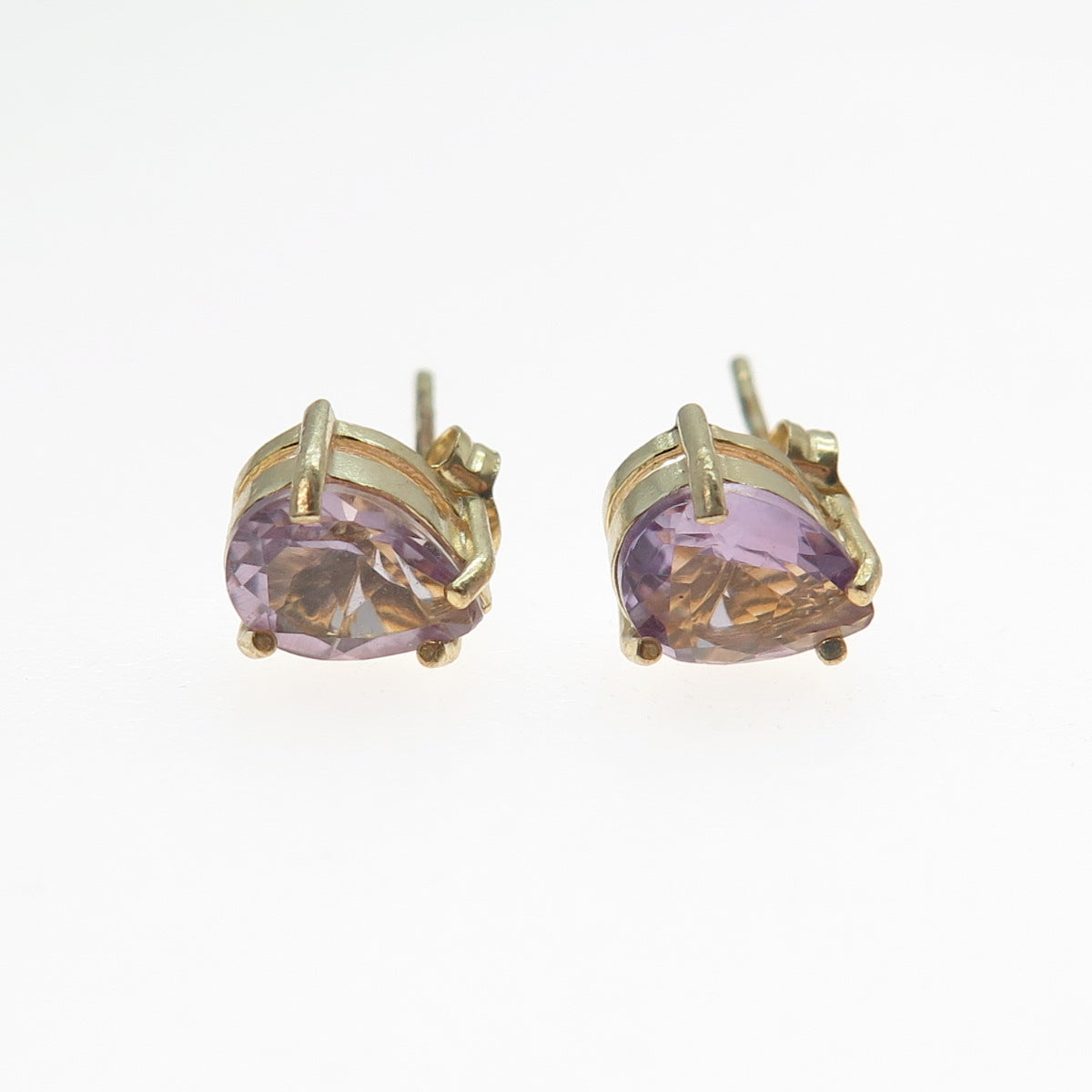 925 Sterling Silver Gold Plated Real Pear-Cut Amethyst Stud Earrings