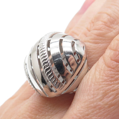 925 Sterling Silver Italy Modernist Ribbed Dome Ring Size 7.75
