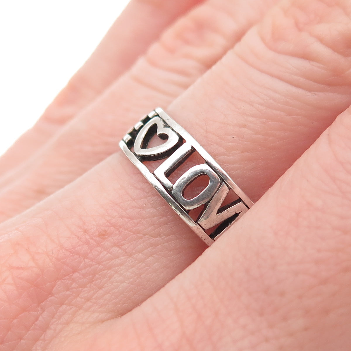 925 Sterling Silver Vintage Love Life Be Brave Oxidized Band Ring Size 8.25