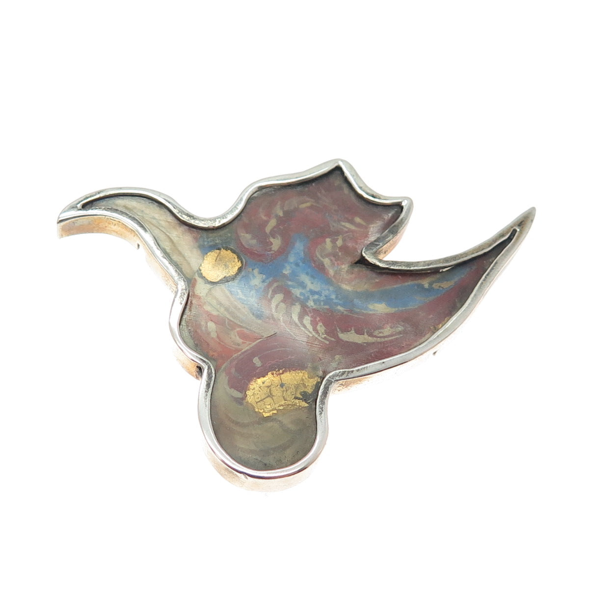 800 Silver Gold Plated Antique Art Deco Enamel Abstract Bird Pin Brooch