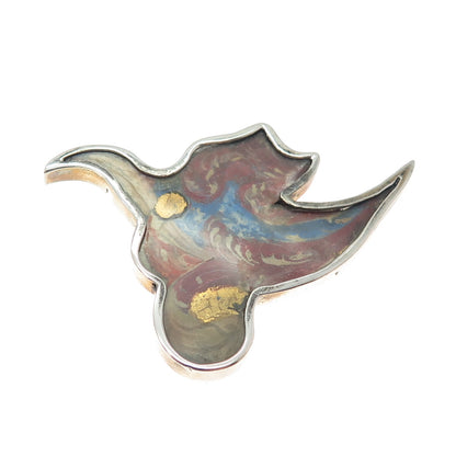 800 Silver Gold Plated Antique Art Deco Enamel Abstract Bird Pin Brooch