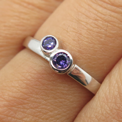 925 Sterling Silver Round-Cut Purple C Z Ring Size 9