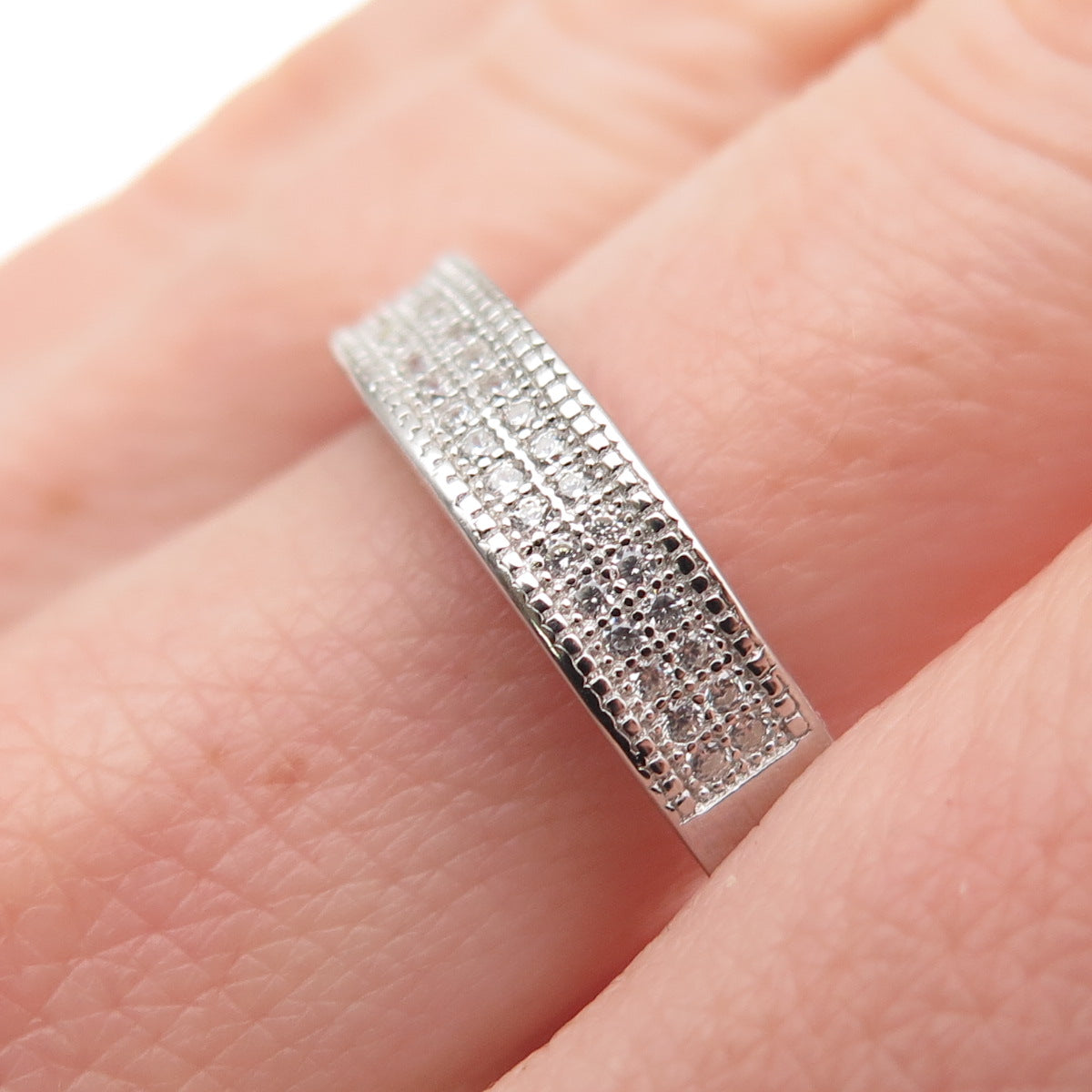 925 Sterling Silver Round-Cut C Z Sparkle Band Ring Size 9