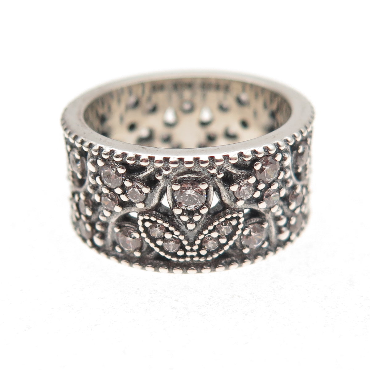 Pandora 925 Sterling Silver Round-Cut C Z Shimmering Leaves Ring Size 5.5