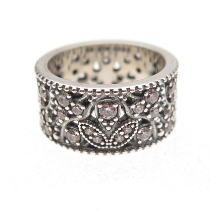 Pandora 925 Sterling Silver Round-Cut C Z Shimmering Leaves Ring Size 5.5