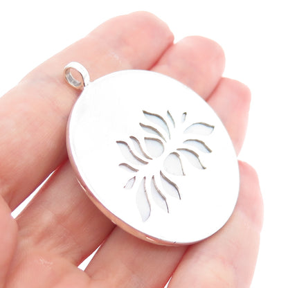925 Sterling Silver Vintage Real MOP Lotus Flower Charm Pendant
