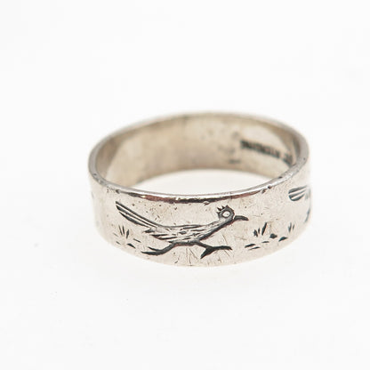 Bell Trading Post Old Pawn Sterling Silver Vintage Roadrunner Band Ring Size 5.5