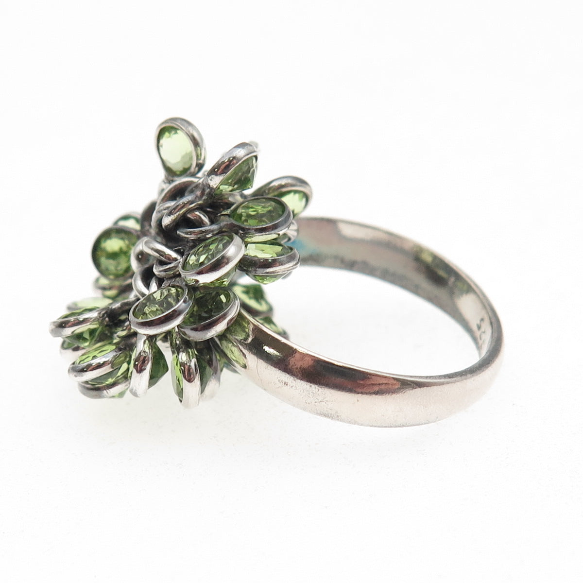 925 Sterling Silver Vintage Real Peridot Modernist Charm Ring Size 9.75