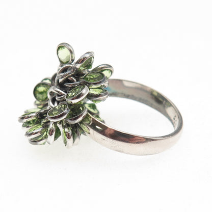 925 Sterling Silver Vintage Real Peridot Modernist Charm Ring Size 9.75
