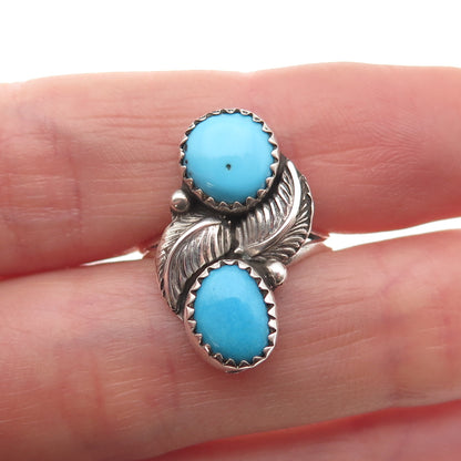 Old Pawn Sterling Silver Vintage Southwestern Turquoise Feather Ring Size 6.5