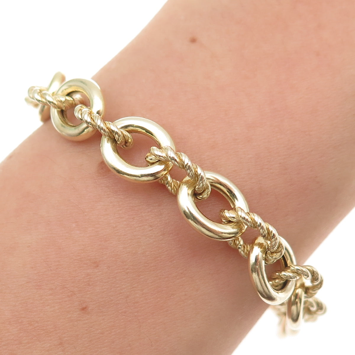 JUDITH RIPKA Sterling Silver Gold Plated Italy C Z Oval Cable Link Bracelet 8"