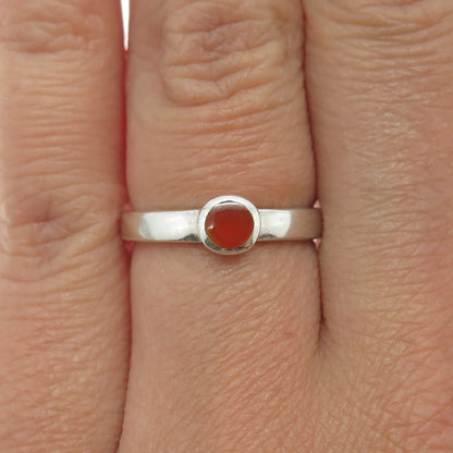 925 Sterling Silver Vintage Real Carnelian Ring Size 6.25