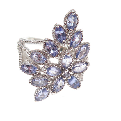 Chuck Clemency 925 Sterling Silver Real Tanzanite Floral Ring Size 8