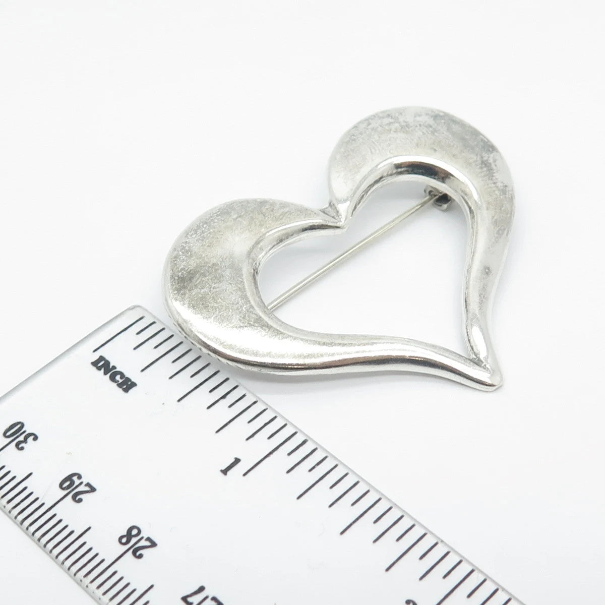 925 Sterling Silver Vintage Mexico Open Heart Pin Brooch