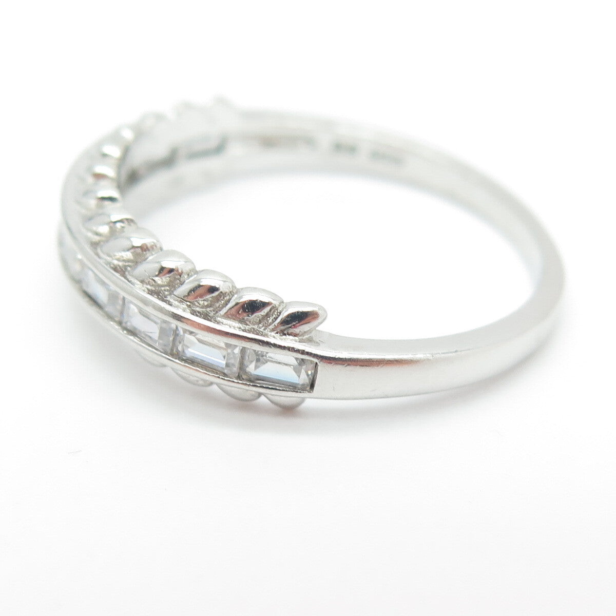 925 Sterling Silver Baguette-Cut C Z Modernist Ring Size 11.25