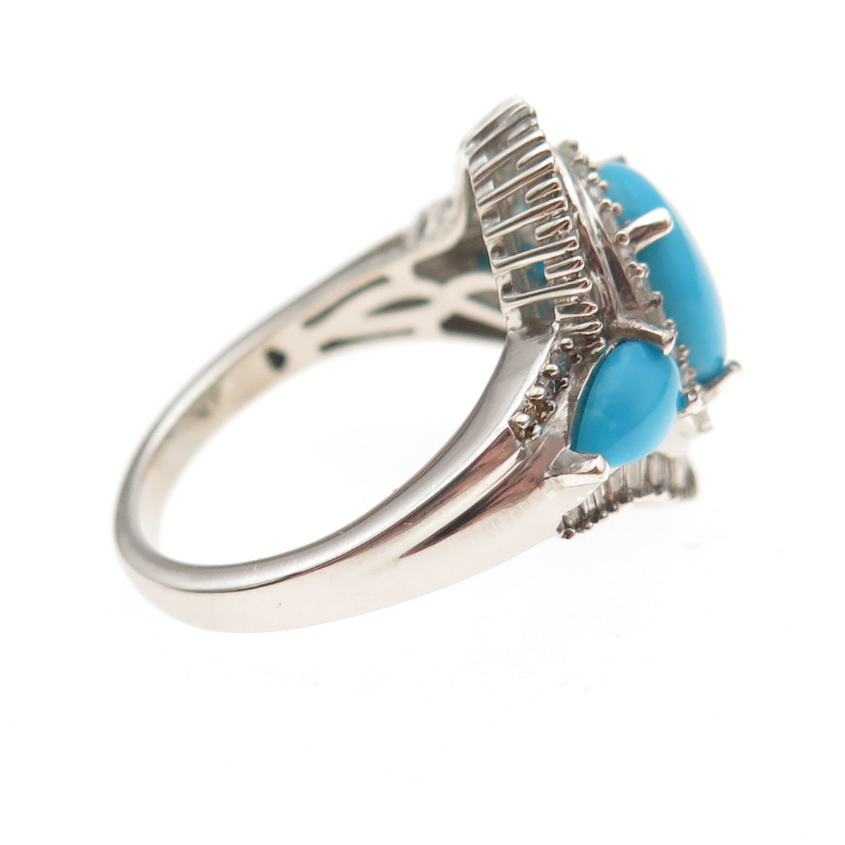 D'Joy 925 Sterling Silver Real Diamond & Turquoise Ring Size 8