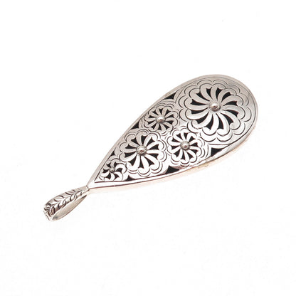 Janice Girardi 925 Sterling Silver Vintage Floral Teardrop Oxidized Pendant