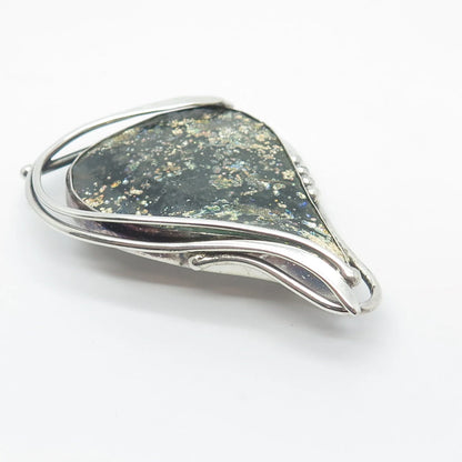 925 Sterling Silver Vintage Roman Glass Beaded Modernist Pin Brooch