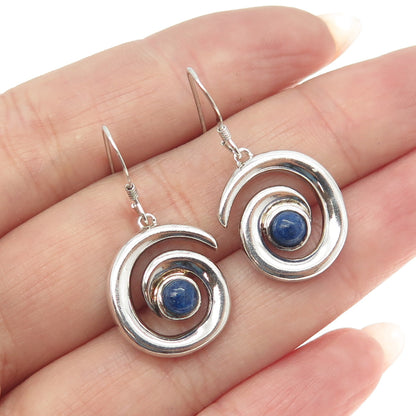 925 Sterling Silver Vintage Real Lapis Lazuli Gemstone Spiral Dangle Earrings