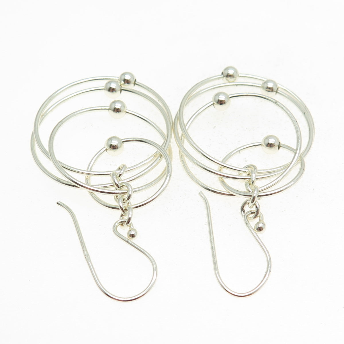 925 Sterling Silver Beaded Circles Dangling Earrings