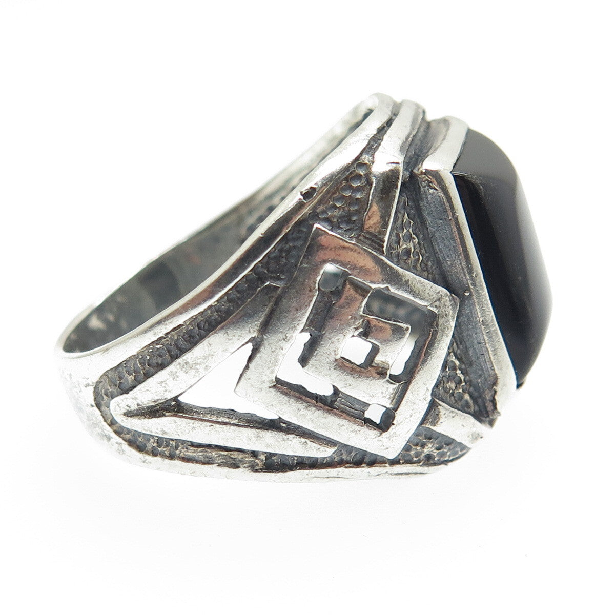 925 Sterling Silver Vintage Real Black Onyx Oxidized Ring Size 12.25