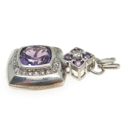 SAI 925 Sterling Silver Vintage Real White Sapphire & Amethyst Gemstone Pendant