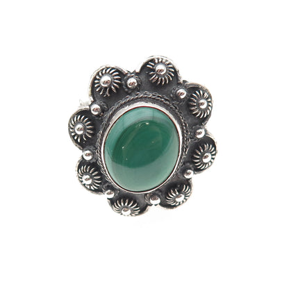925 Sterling Antique Art Deco Real Malachite Cannetille Oxidized Ring Size 5.5