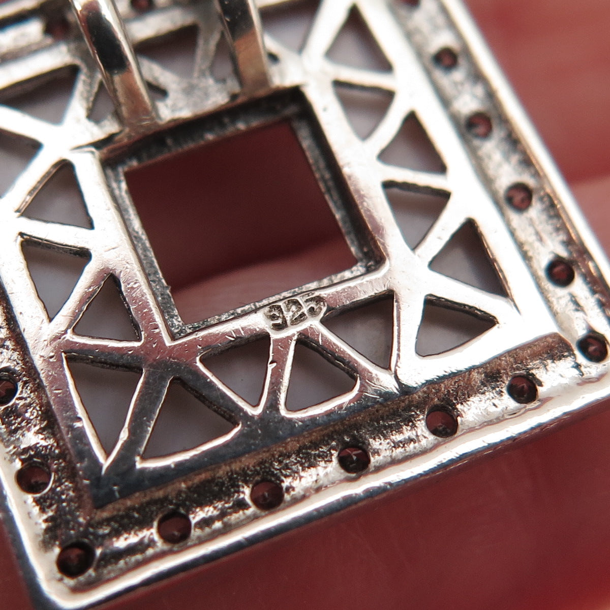 925 Sterling Silver Vintage Real MOP & C Z Square Slide Charm Pendant