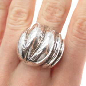 925 Sterling Silver Vintage Modernist Ribbed Dome Oxidized Ring Size 8.5