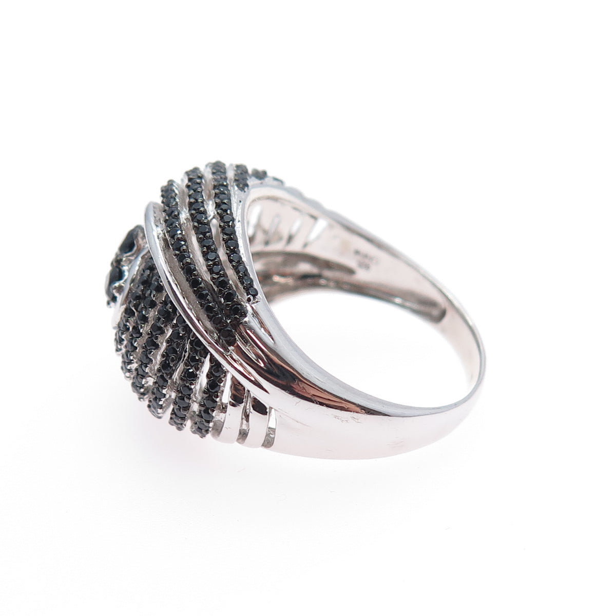 925 Sterling Silver Real Round-Cut Black Spinel Heart Dome Ring Size 8.25